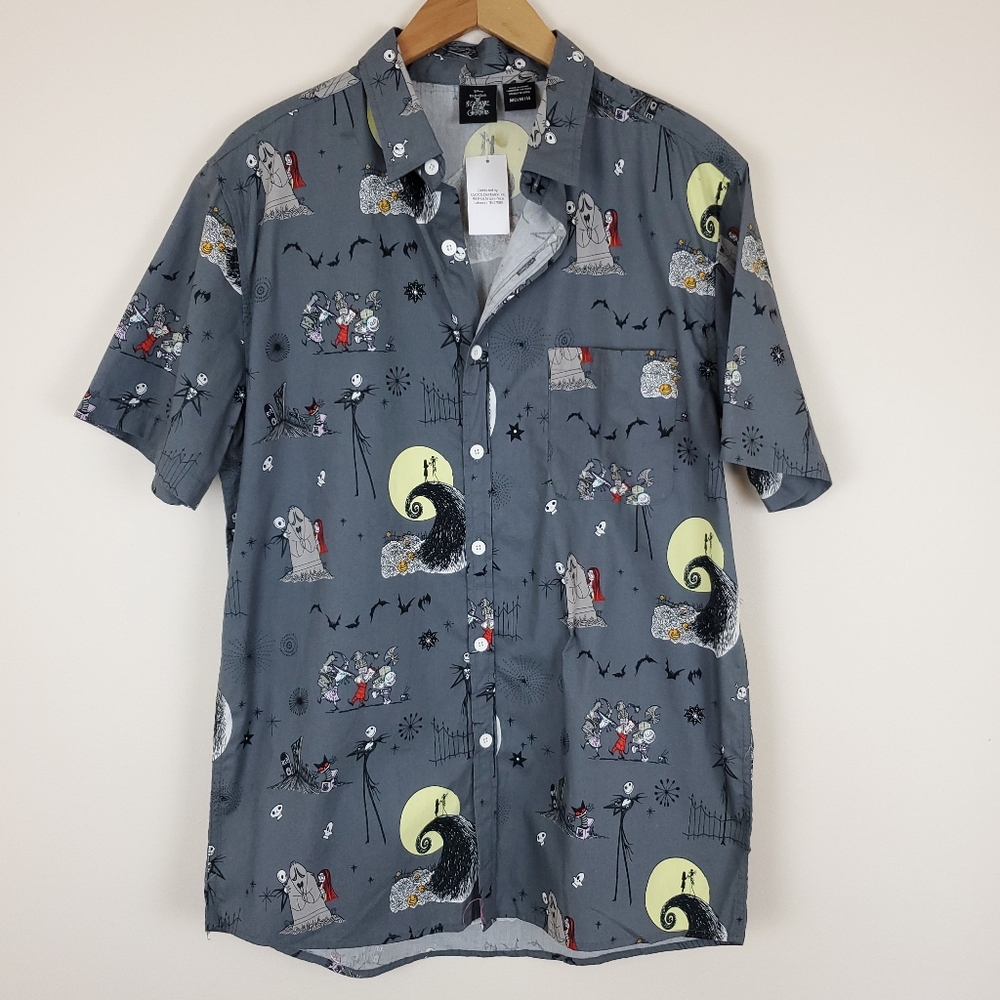 A Nightmare Before Christmas All Over Graphic Print Short Sleeve Button Up Shirt